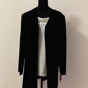 Carol Horn Black Velvet Jacket/Tunic Women's Size Small NWT Vintage V Neck Class